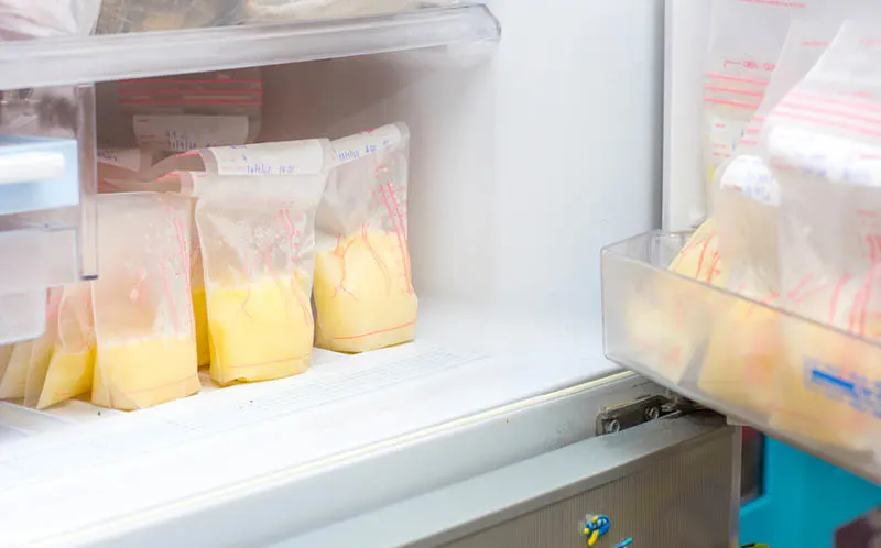gefrorene Muttermilchbeutel im Kühlschrank