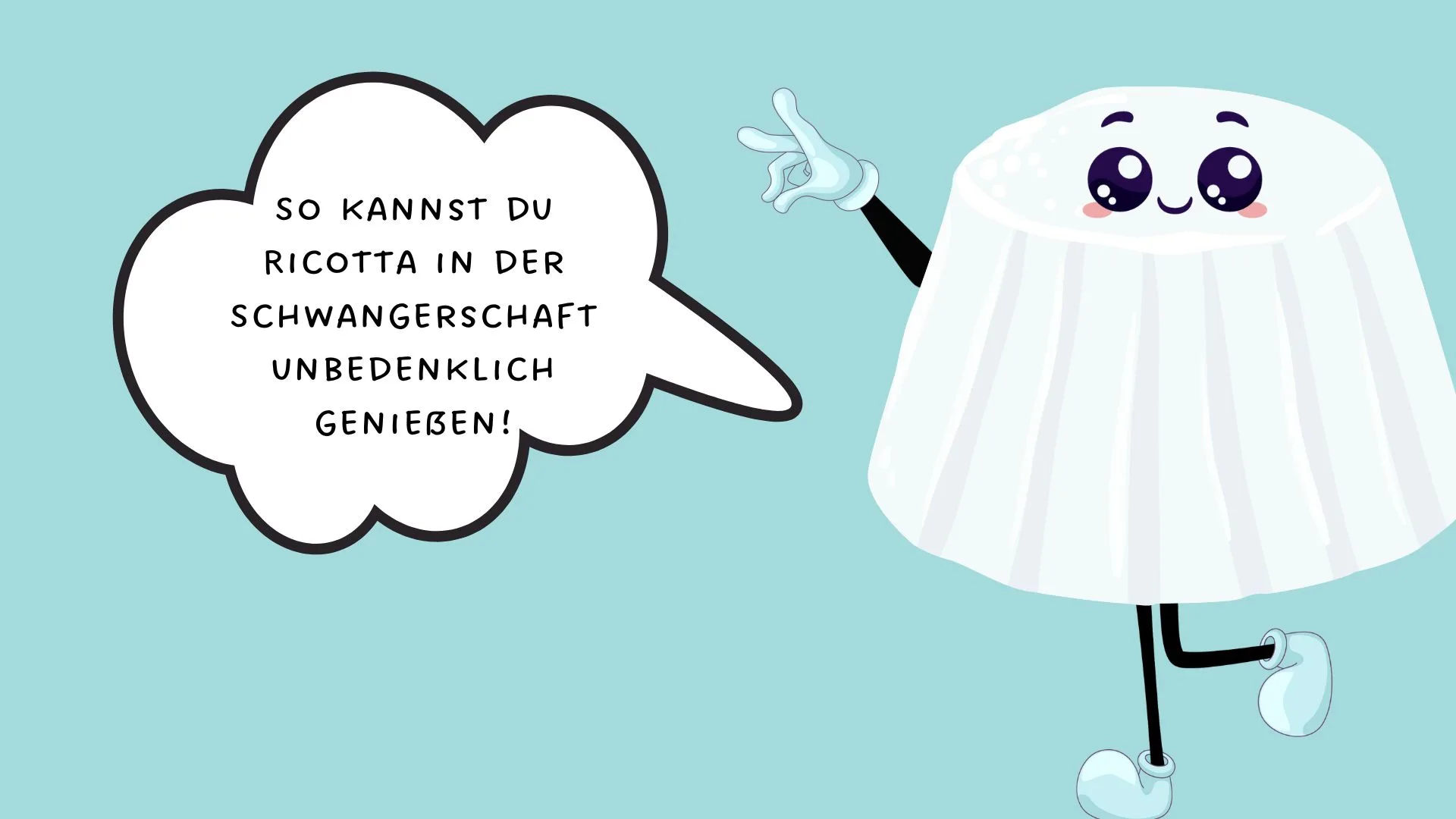 ricotta käse cartoon auf mint hintergrund mit spruchblase