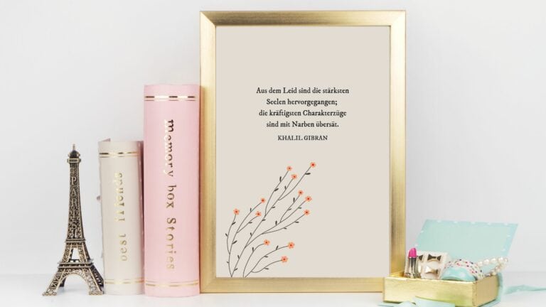 Aufmunternder Spruch für die Seele eingerahmt neben Büchern