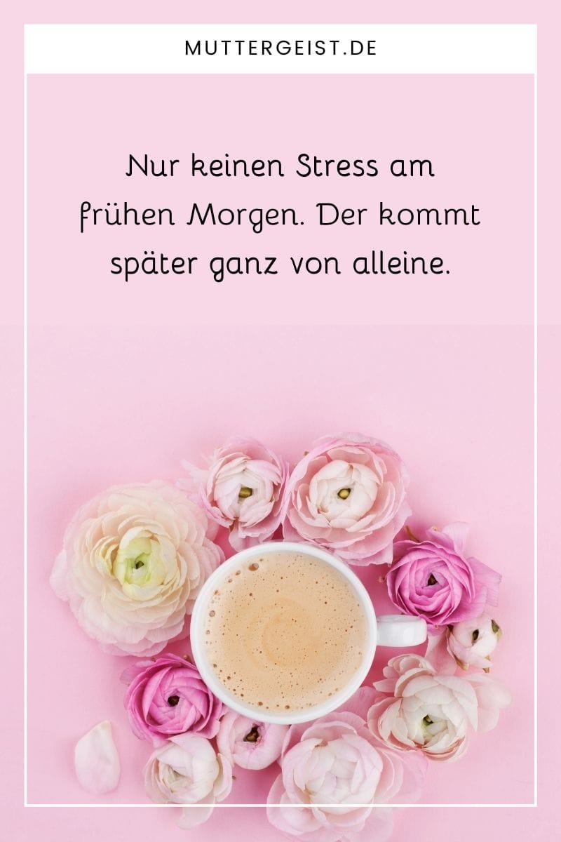 Lustiger Guten-Morgen-Spruch: "Nur keinen Stress am frühen Morgen. Der kommt später ganz von alleine."