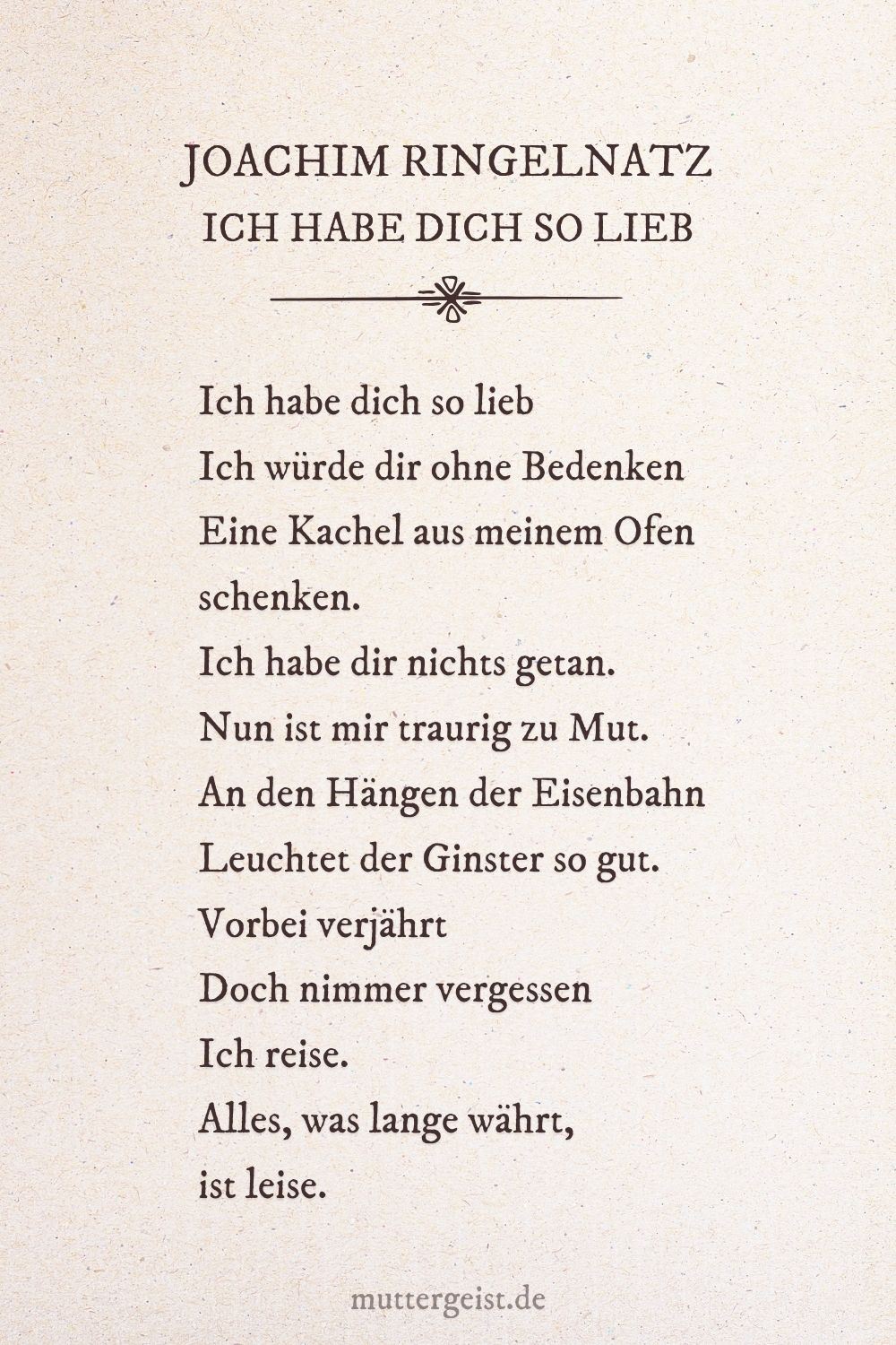 Liebesgedicht von Joachim Ringelnatz auf einer alten Buchseite