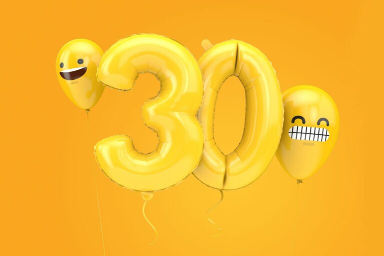 lustige gelbe Luftballons zum 30. Geburtstag