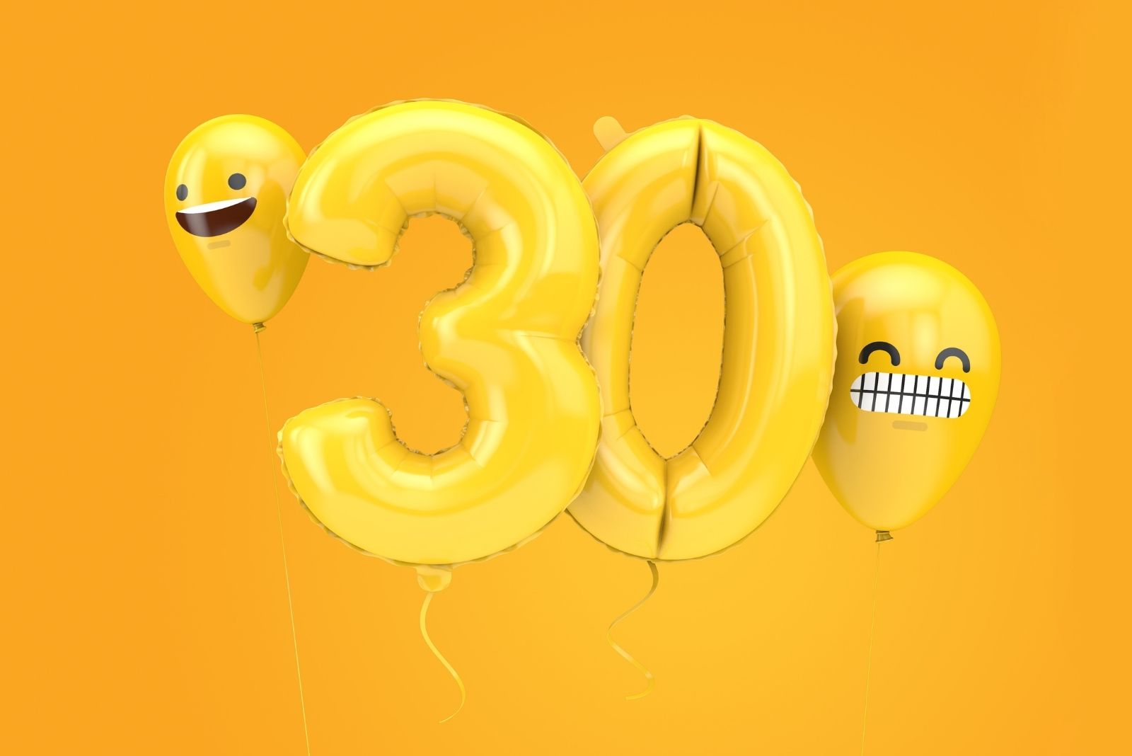 lustige gelbe Luftballons zum 30. Geburtstag