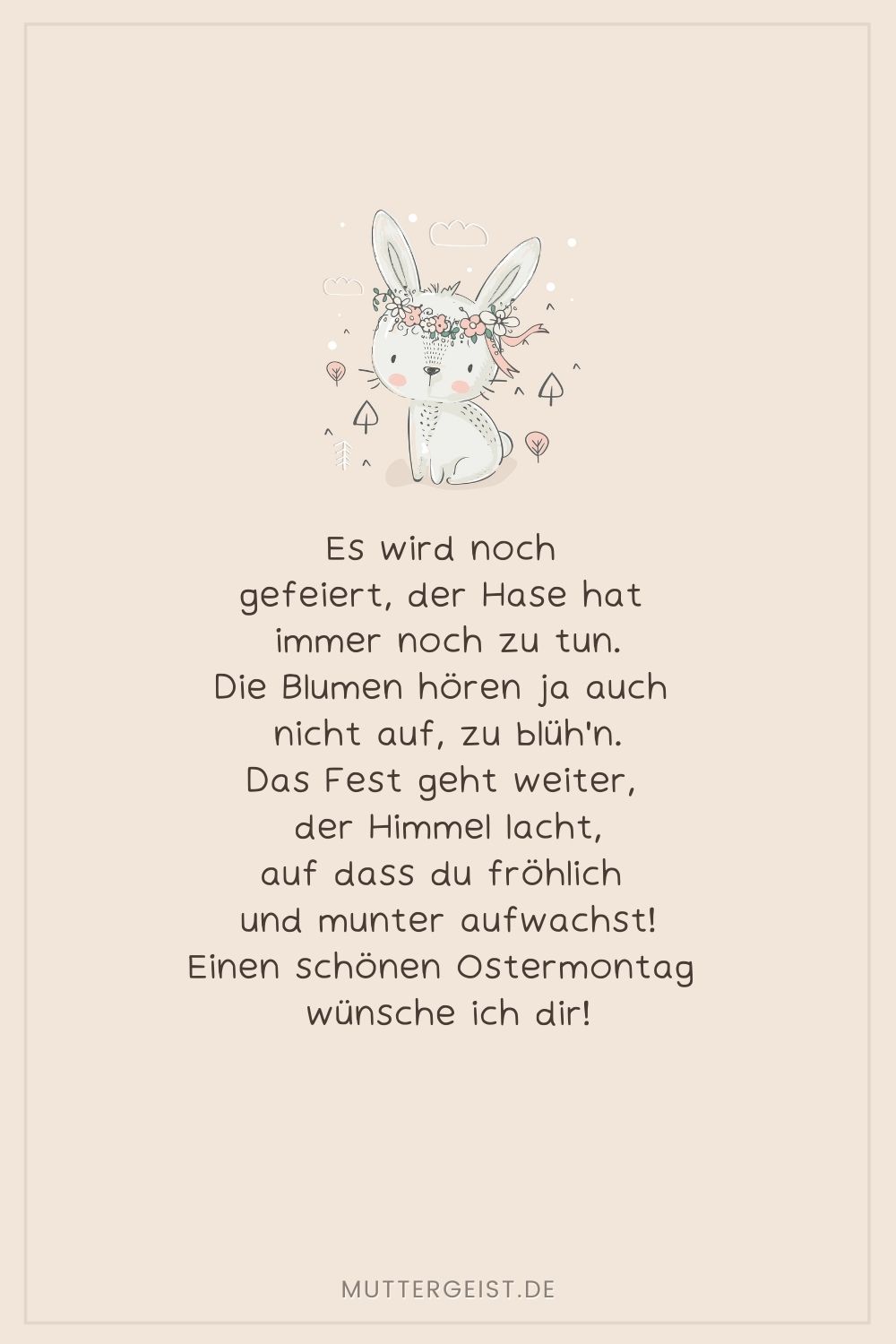 Frohen Ostermontag Zitat auf einem Hintergrund mit einem Hasen illustriert