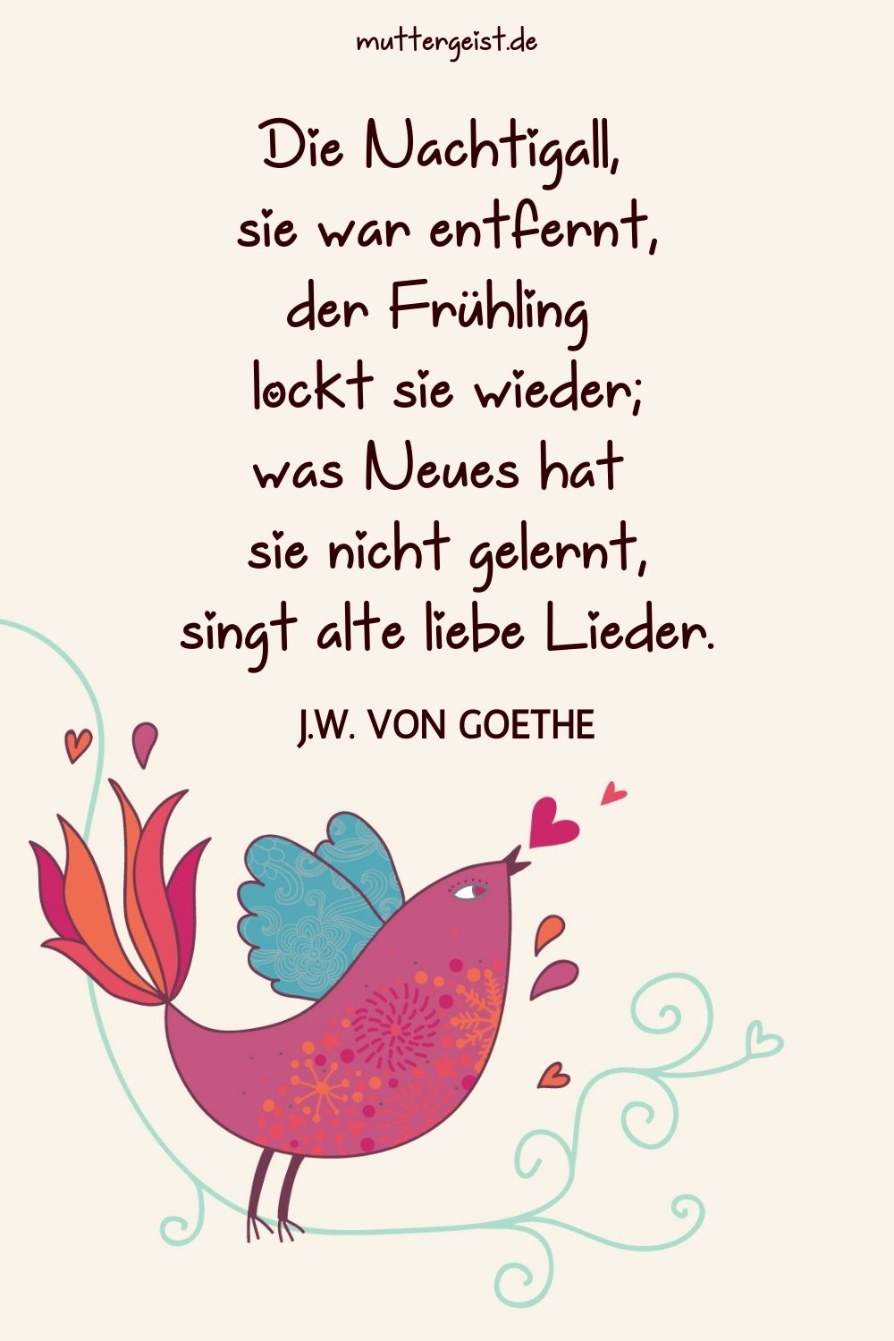 Johann Wolfgang von Goethes Gedicht über die Nachtigall auf einem mit einem Vogel illustrierten Hintergrund