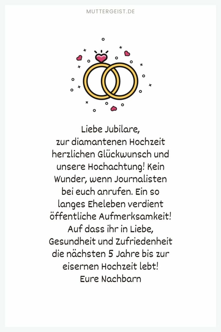 Glückwünsche zur diamantenen Hochzeit zum Ausdrucken kostenlos