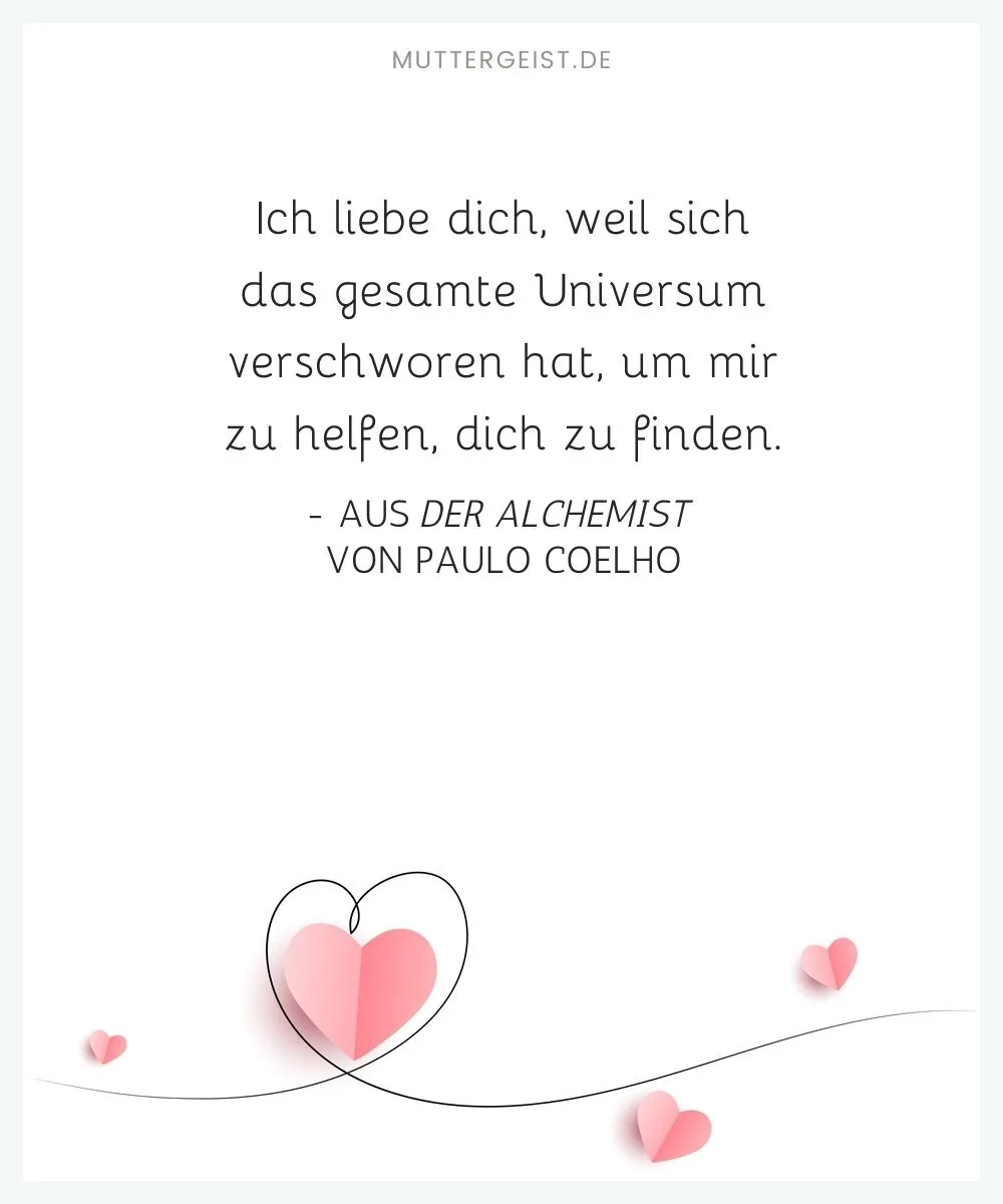 Romantisches "Ich liebe dich"-Zitat aus dem Buch "Der Alchimist" von Paulo Coelho