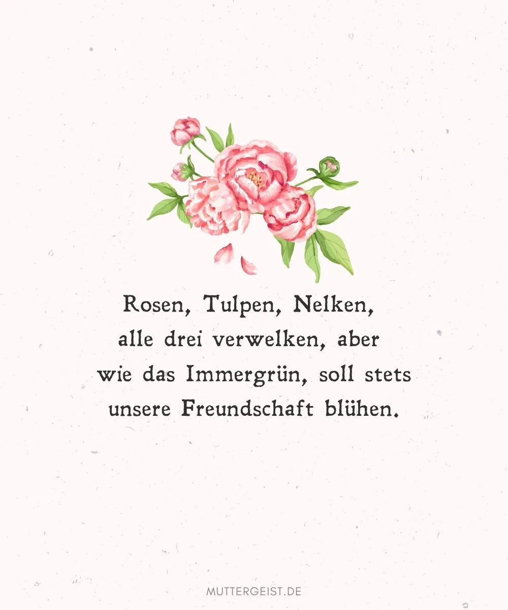 Rosen, Tulpen, Nelken, alle drei verwelken, aber wie das Immergrün, soll stets unsere Freundschaft blühen.