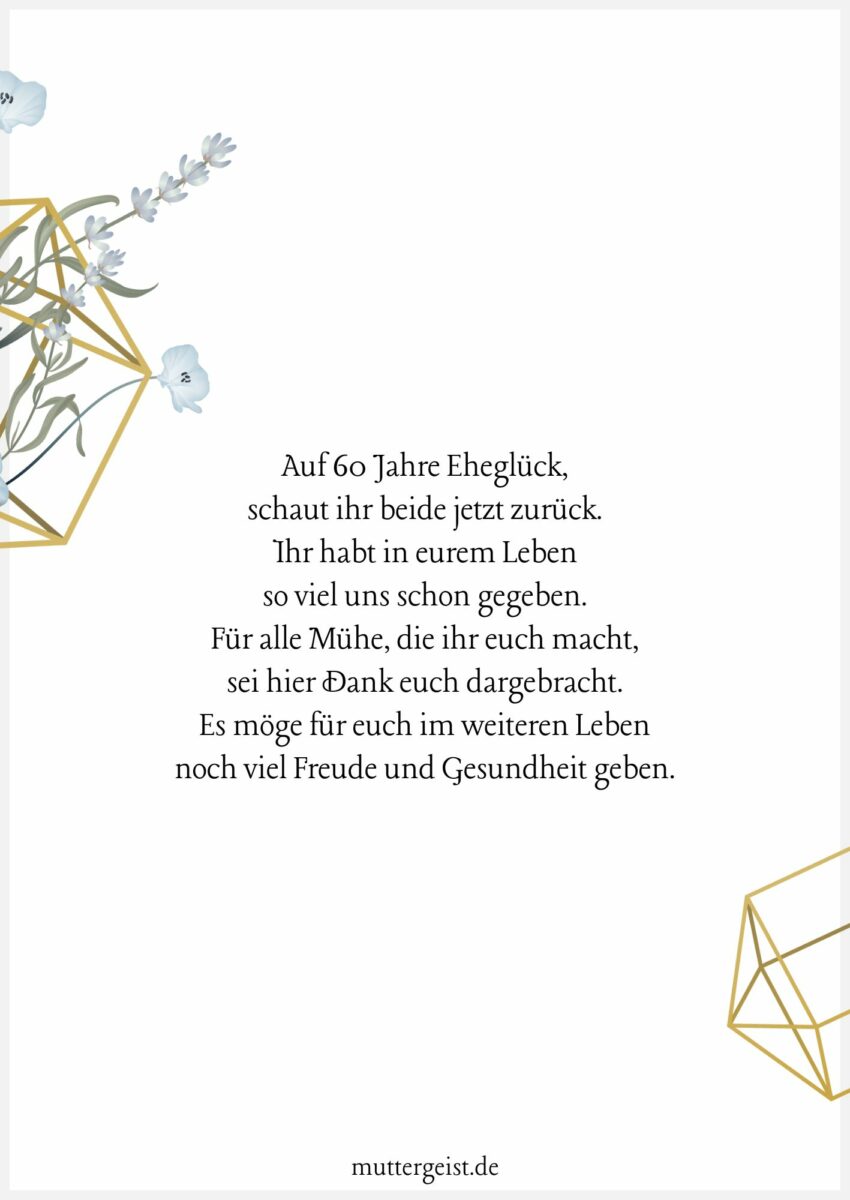 Glückwünsche zur diamantenen Hochzeit zum Ausdrucken kostenlos