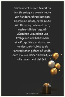 Glückwünsche zum 100. Geburtstag schöne Sprüche und