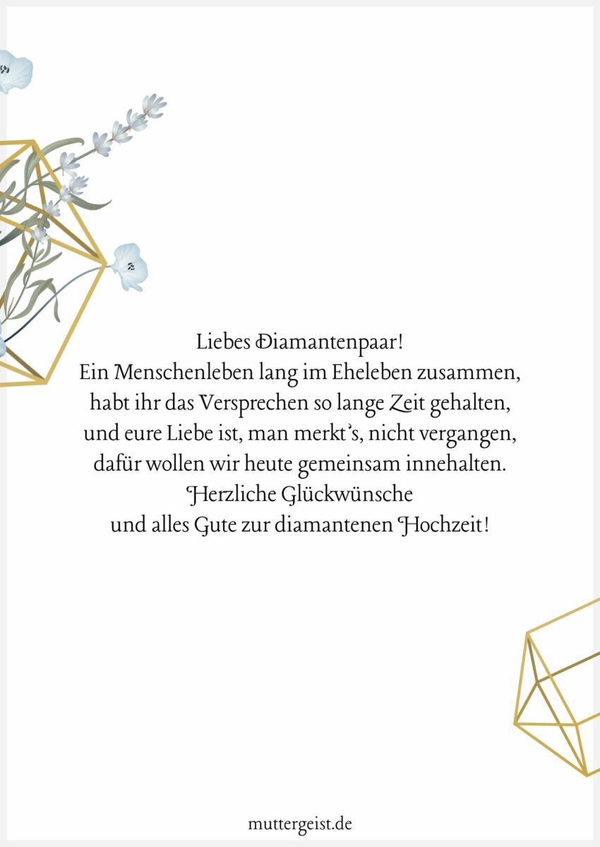 Glückwünsche zur diamantenen Hochzeit zum Ausdrucken kostenlos