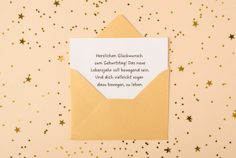 Umschlag und eine Geburtstagskarte mit einem sarkastischen Geburtstagswunsch