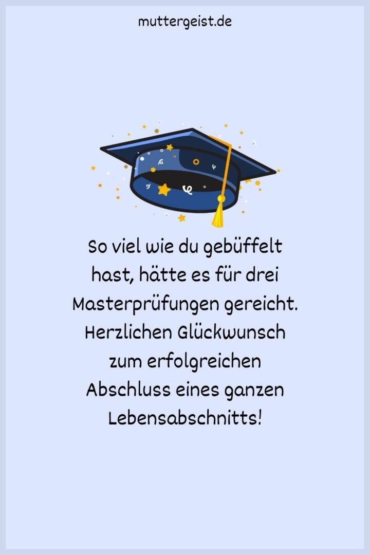 Glückwünsche zum Master von den Eltern, die stolz machen