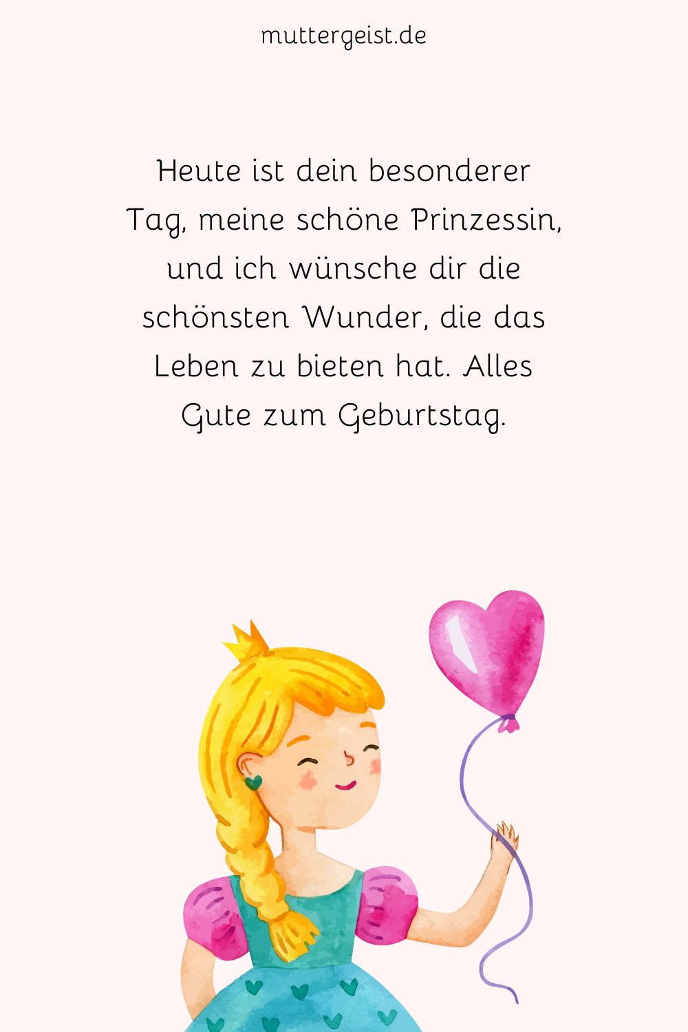 Geburtstagskarte mit einer Zeichnung einer süßen Prinzessin