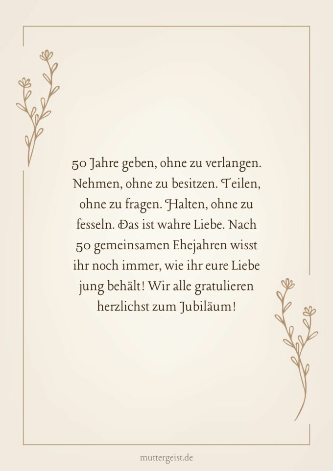 Herzliche Glückwünsche zur goldenen Hochzeit