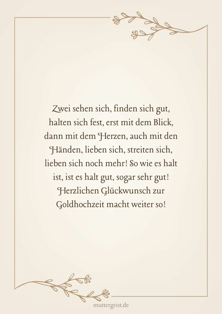 Herzliche Glückwünsche zur goldenen Hochzeit