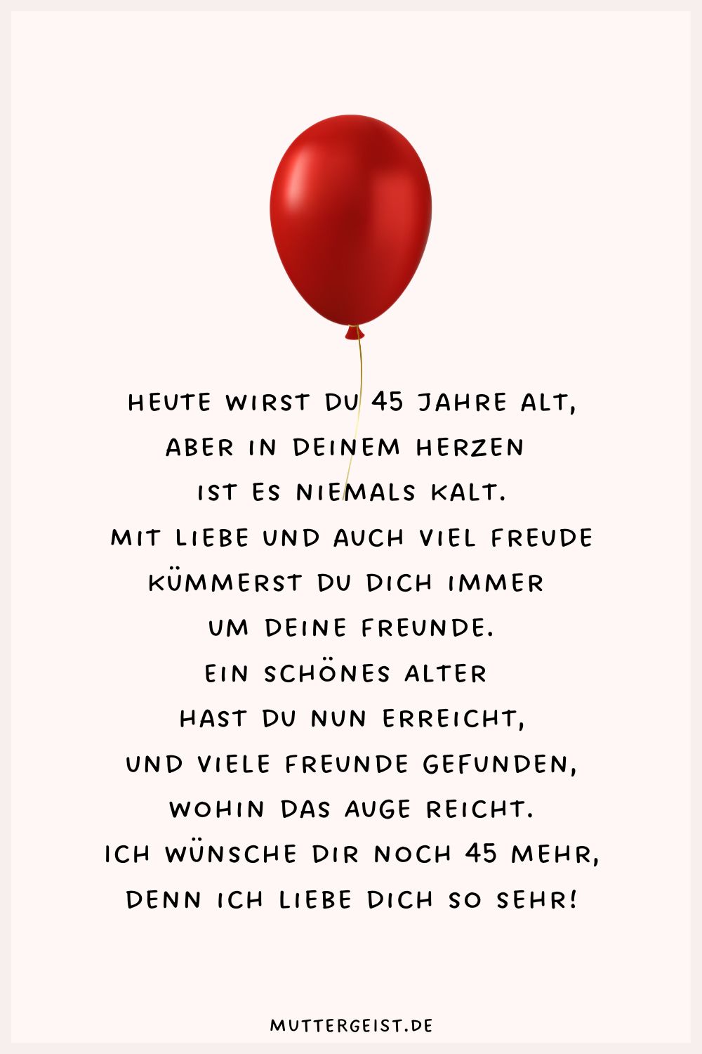 Cooler Geburtstagswunsch zum 45. Geburtstag mit Luftballon illustriert