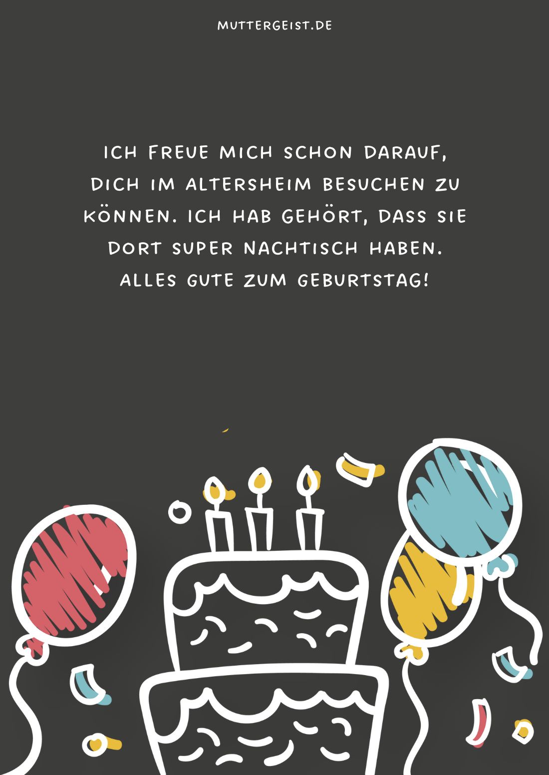 lustige Geburtstagskarte mit Kuchen und Luftballons