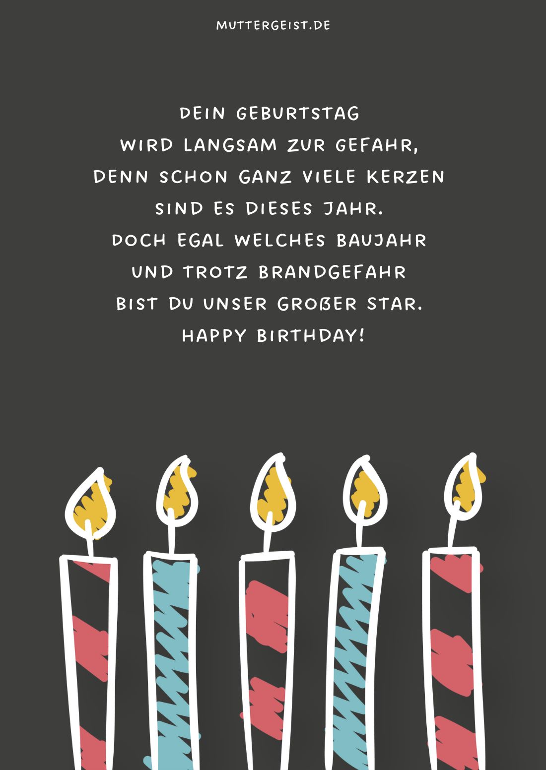 lustige Geburtstagskarte illustriert mit Kerzen zum kostenlosen Download