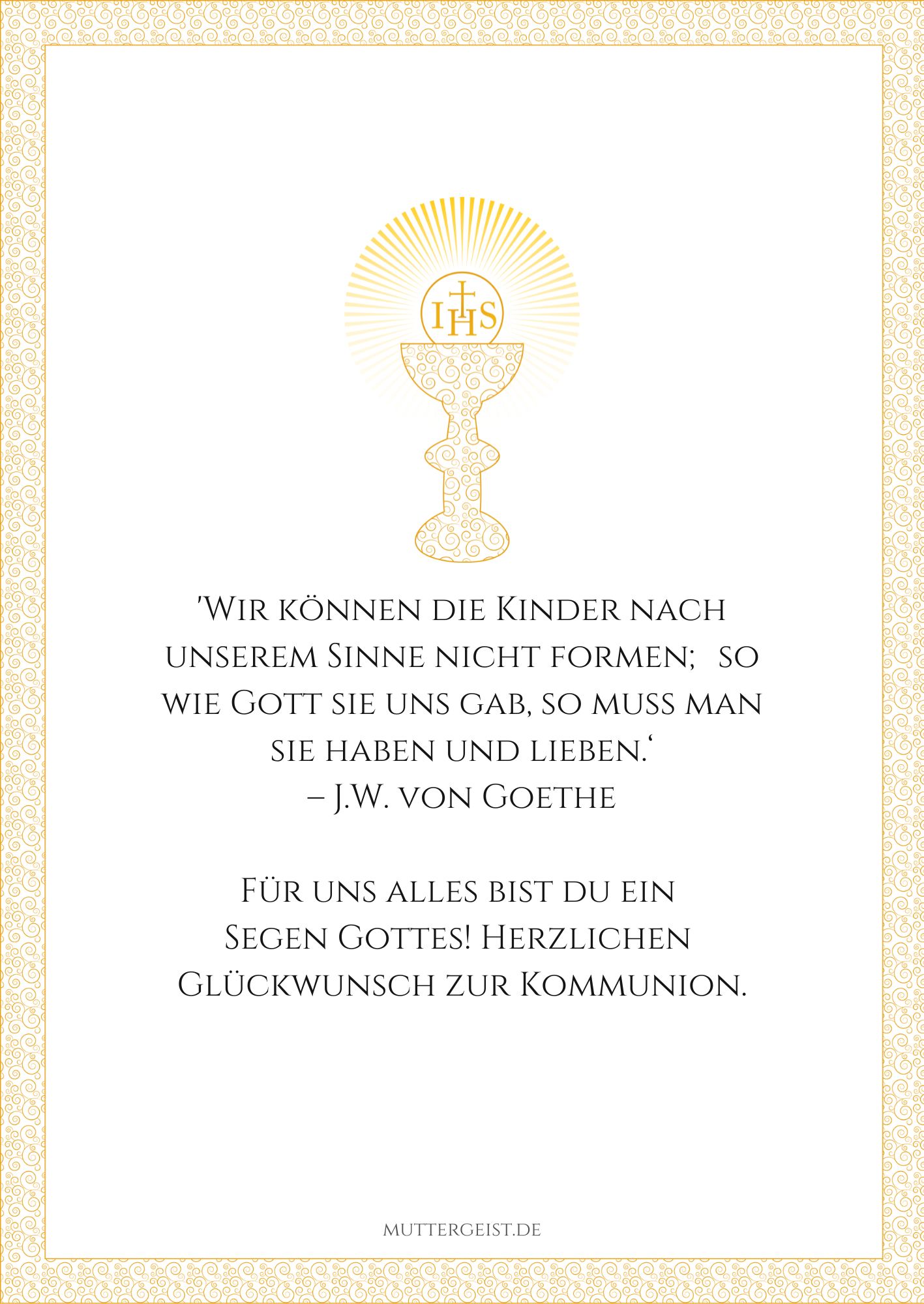 Ausdruckbares Zitat von Johann Wolfgang von Goethe zur Erstkommunion