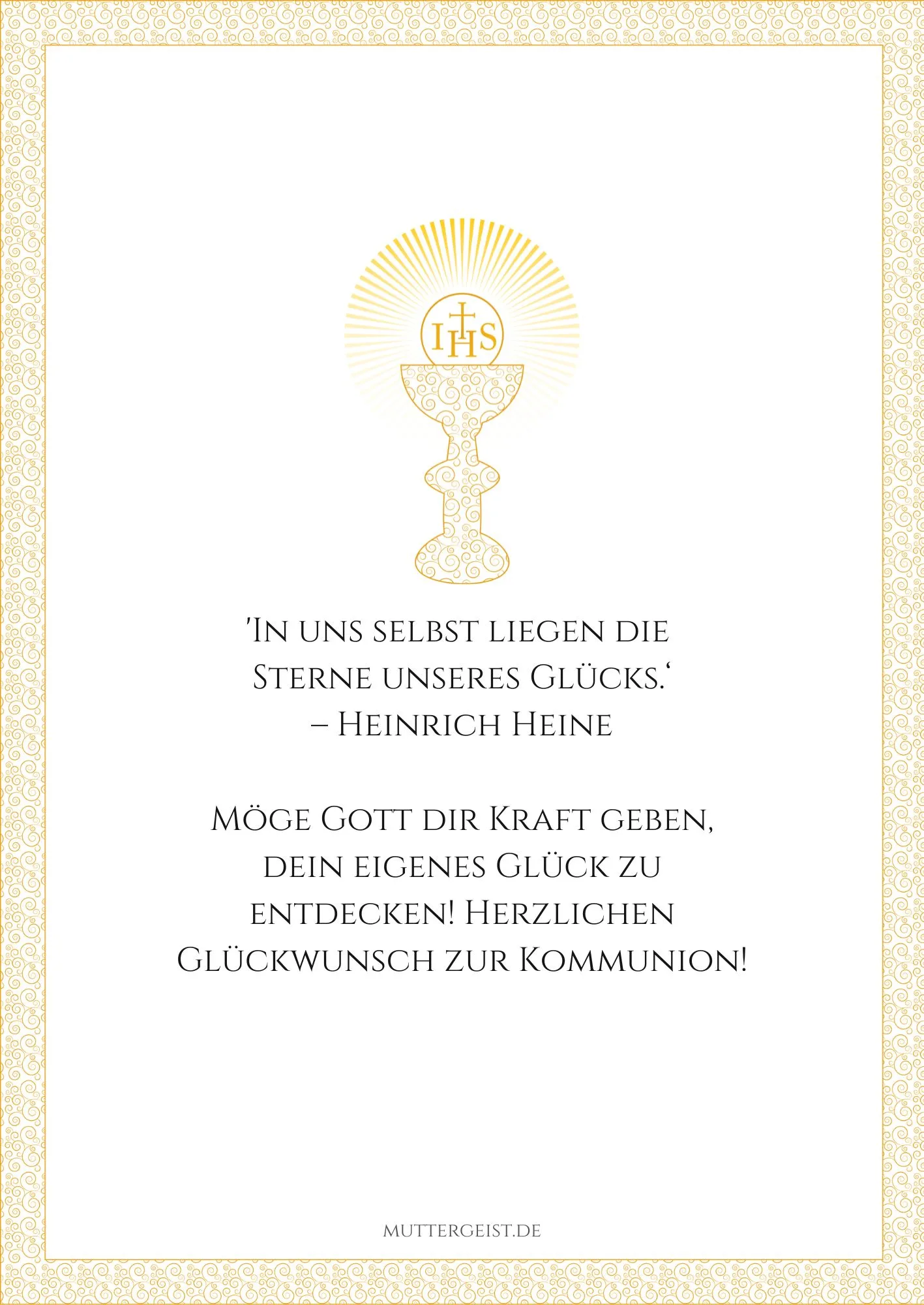 Druckbares Zitat von Heinrich Heine zur Erstkommunion