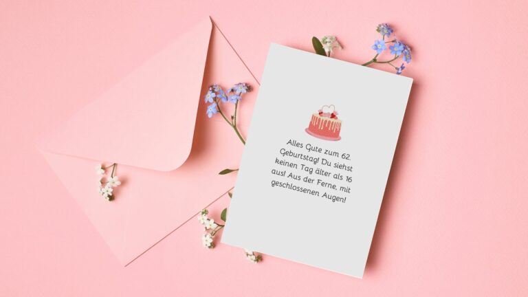 Glückwunschkarte zum 62. Geburtstag mit fröhlichen Wünschen