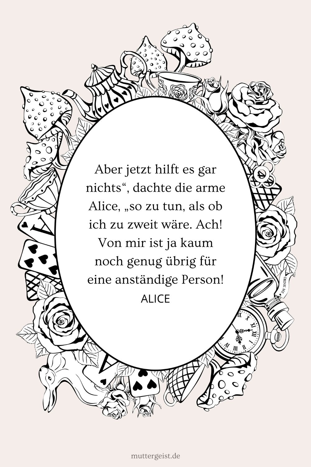 Illustriertes Zitat aus Alice im Wunderland 