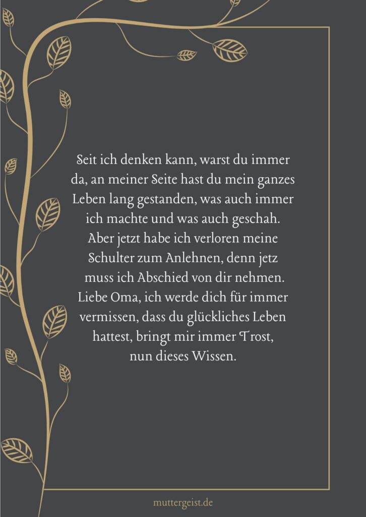Trauersprüche und warmherzige Abschiedsworte für Oma
