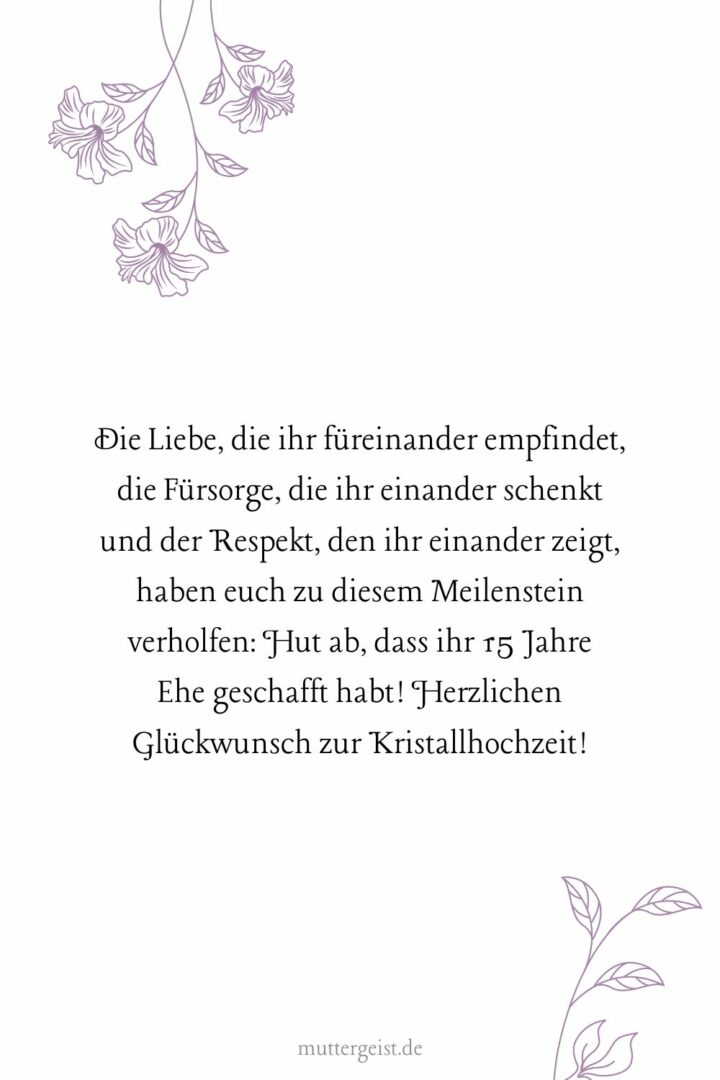 Kristallklare Sprüche zum 15. Hochzeitstag