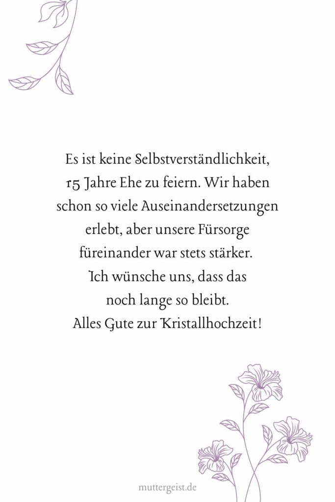 Kristallklare Sprüche zum 15. Hochzeitstag