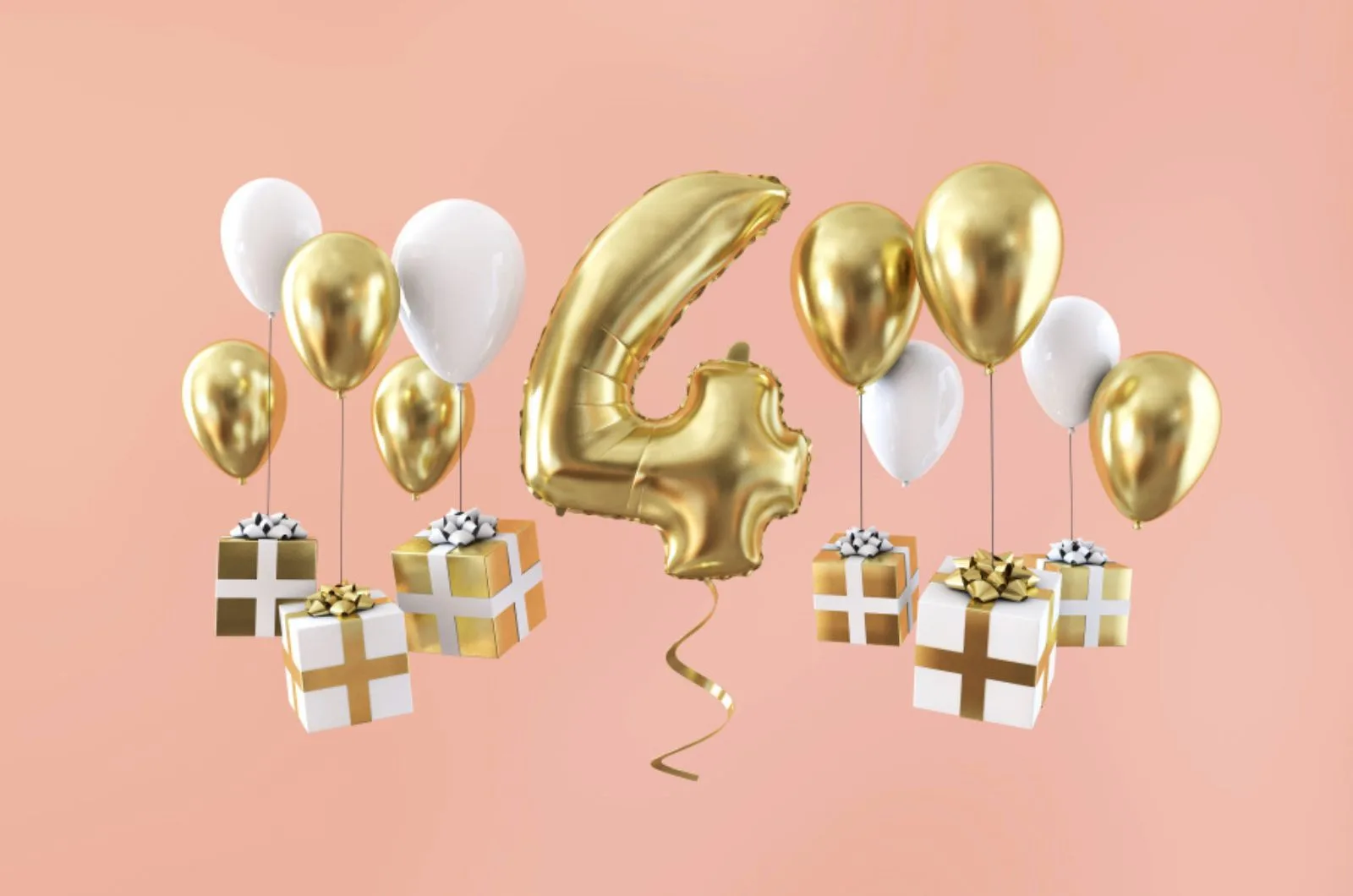 Nummer 4 Geburtstagsfeier Goldballon mit Geschenken