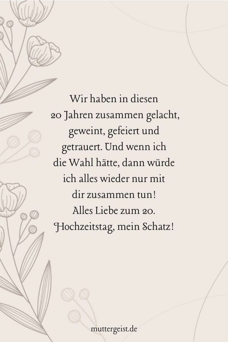 Zu Herzen gehende Sprüche zum 20. Hochzeitstag